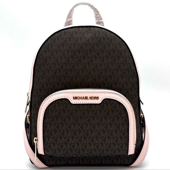 Michael Kors Medium Jaycee Zip Packet Backpack Brown/Light Pink - Picture 1 of 14